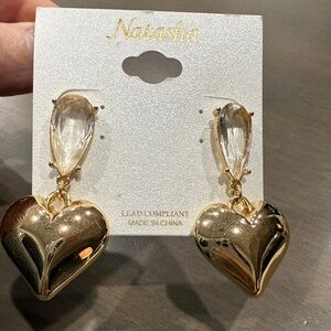 Natasha NWT Crystal Drop Heart Earrings